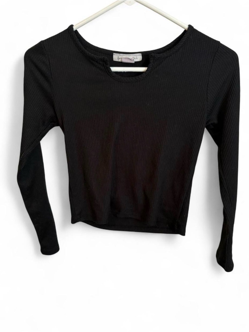 Girls' Black Ribbed Long-Sleeve Crew Tee